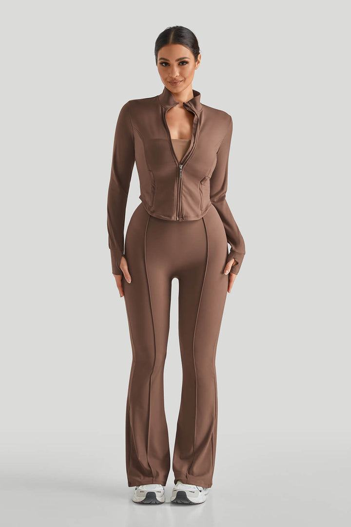 High Neck Slim Fit Flare Leg Casual Set
