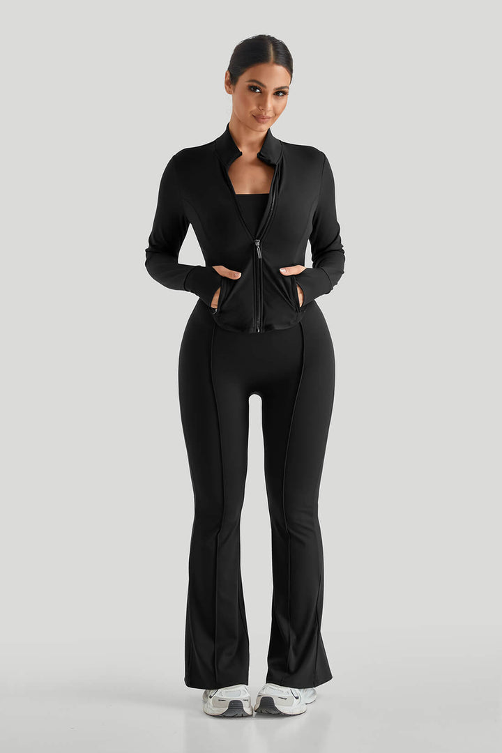 High Neck Slim Fit Flare Leg Casual Set