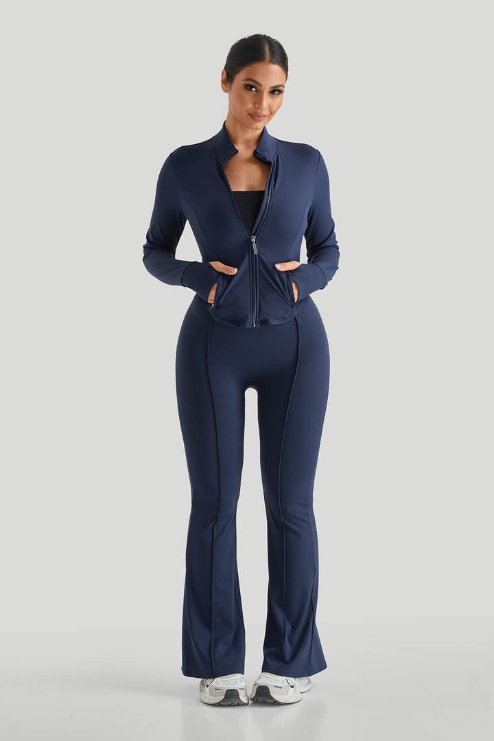 High Neck Slim Fit Flare Leg Casual Set